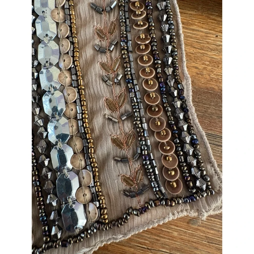 Two's Company Shear‎ Light Beige Beaded and Sequin Scarf Excellent Tags 56 X 5